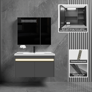 Mueble <span class=keywords><strong>de</strong></span> <span class=keywords><strong>baño</strong></span> colgante con lavabo <span class=keywords><strong>de</strong></span> cerámica hecho a mano, espejo inteligente y placa <span class=keywords><strong>de</strong></span> aluminio tipo panal engrosada <span class=keywords><strong>para</strong></span> montaje en pared - Product Image 3