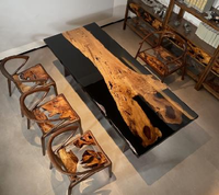 Table à manger en résine époxy de luxe, design moderne personnalisé, fabrication artisanale, table en or et en camphre, table rivière, ventes chaudes