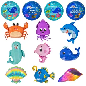 海底派对装饰海洋动物箔气球鲨鱼章鱼海马热带鱼龙虾动物箔气球