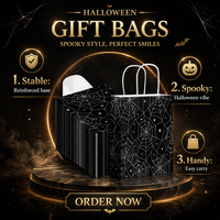 Tas Kado Kertas Jaring Laba-laba Halloween dengan Pegangan, Tas Belanja Hitam untuk Souvenir Pesta, 24 Pcs untuk Kemasan Hadiah