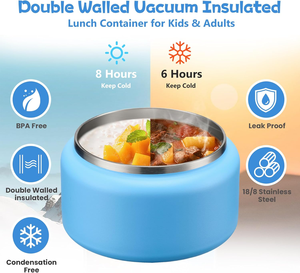 Thermos à soupe de 13,5 oz pour aliments chauds, boîte à lunch isotherme sous vide pour enfants avec couvercle à boucle, récipient à lunch en acier inoxydable à large ouverture anti-fuite et cuillère - Product Image 4