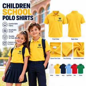 Camisetas Polo Amarillas Escolares para Niños, Uniformes Escolares de Manga Corta con Logotipo Personalizado, Ropa Escolar Transpirable y Suave, Top Cómodo para Uso Diario - Product Image 1