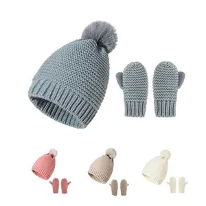 D. Kennel — ensemble de gants de chapeau pour enfants, bonnet en laine tricoté chaud, avec pompon, pour garçons et filles, hiver