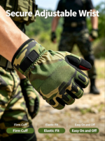 Gants en polyester camouflage vert HAIYI avec sangle de poignet réglable, doigts entiers, antidérapants, protection UV, pour le cyclisme et les sports de plein air