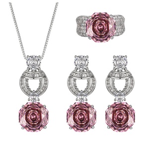 Refined Everyday Style Eco-friendly Copper 12*12MM Zircon Pendant <b>Earrings</b> Ring Ladies Jewellery Set With Stone - Product Image 1