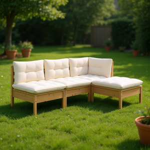 Ensemble de salon de jardin en pin crème 4 places, résistant aux intempéries, mobilier d'extérieur au design rustique - Product Image 2