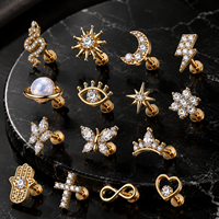 Vente en gros Bijoux de piercing corporel en Titane ASTM F136 avec Zircon, à filetage interne et système push-in, pour oreille, nez, labret, anneau de lèvre, tragus, lobe