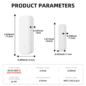 ใช้แบตเตอรี่อัลคาไลน์ WIFI Smart Tuya เซ็นเซอร์แม่เหล็กประตู/หน้าต่างรองรับการควบคุม2ทางทำงานร่วมกับ Alexa และ <span class=keywords><strong>Google</strong></span> Home DC1.5V - Product Image 6