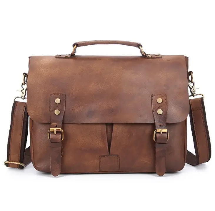 China Manufacturer 12 Inch Computer Messenger Bags Handmade Men Brown Briefcase Leather Business Bag Doctor Leather Tote Bag
