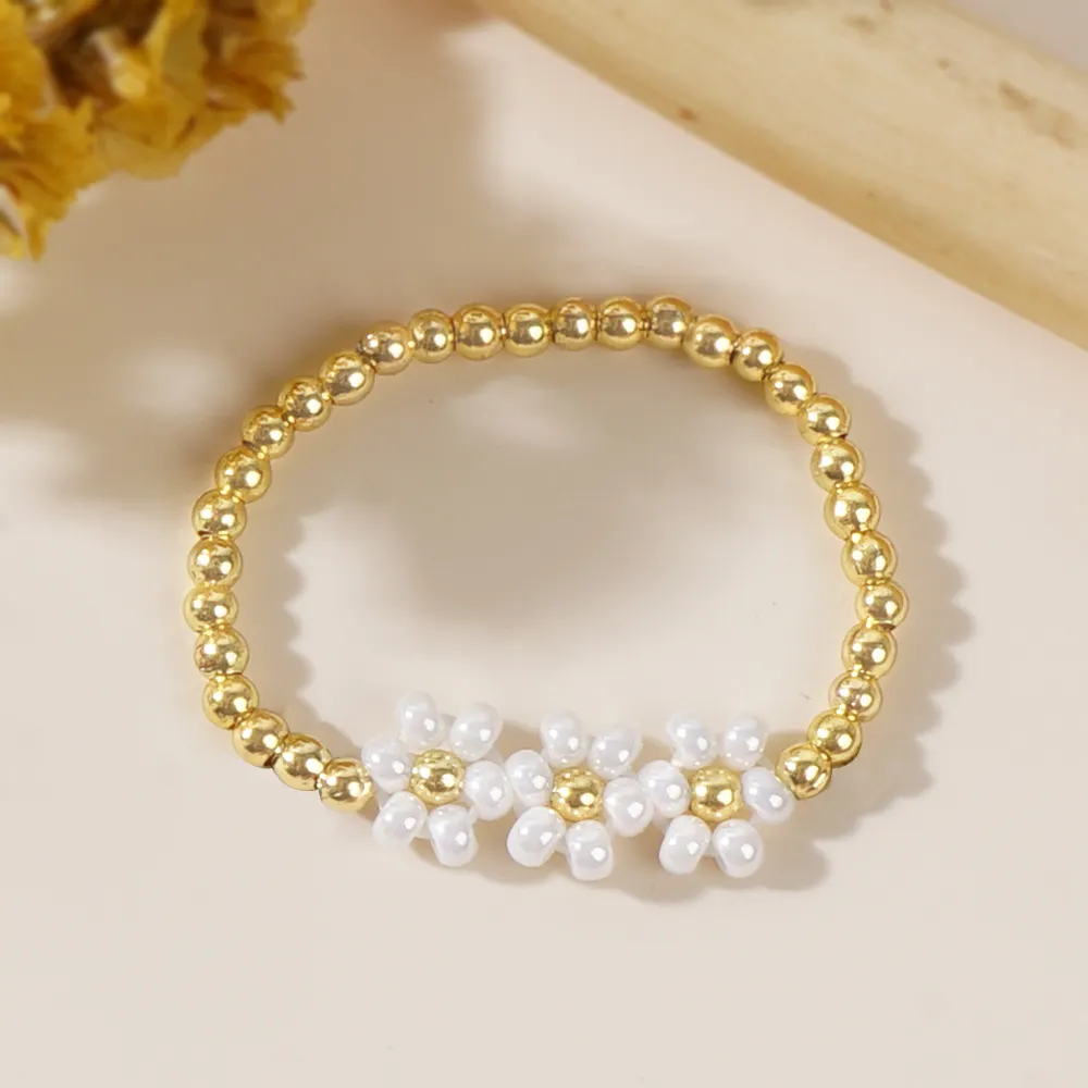 Go2boho Dinty tre fiori di Design impermeabile perline d'oro 18k pieno di oro anelli di perline per le donne regali di anniversario