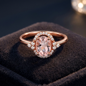 Vente en gros d'anneaux en argent sterling 925 plaqués or rose avec pierre précieuse ovale en morganite pour mariage, fiançailles, anniversaire - Product Image 3