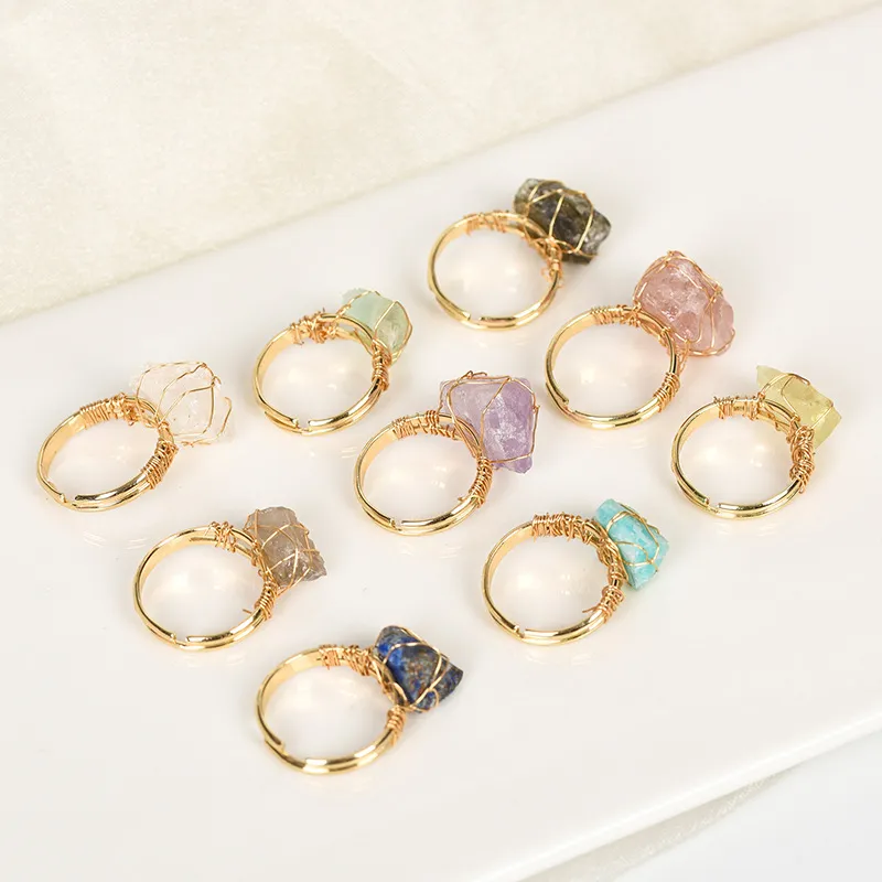 Natural Crystal Fashion Jewelry Rings Adjustable Ring Irregular Rough Raw Stone Crystal Rings