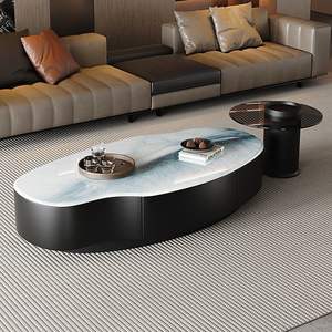 Table basse ovale en <span class=keywords><strong>dalle</strong></span> de roche moderne, style luxe léger italien, avec rangement, haut de gamme, pour salon et petit appartement, en pierre, nouvelle collection - Product Image 4