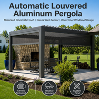 Pergola motorisée automatique à lames orientables en aluminium avec capteur pluie-vent, imperméable, pour patio, jardin, villa, usage commercial