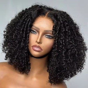 Perruque frontale sans colle Afro Pixie Curl 13x4 5x5 avec fermeture HD, dentelle transparente, bonnet respirant, perruque en cheveux humains bouclés pour femmes noires - Product Image 1