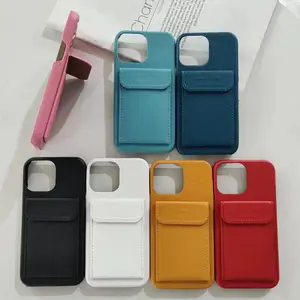 Casing Slot Kartu Kulit Imitasi Baru Casing Ponsel Kulit Buatan Tangan dengan Pemegang Kartu untuk Iphone 13/14