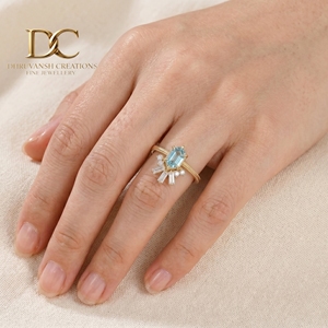 Bague élégante en or jaune massif 14 carats avec diamant de laboratoire et tourmaline Paraiba de laboratoire, bijoux pour femmes certifiés IGI - Product Image 5