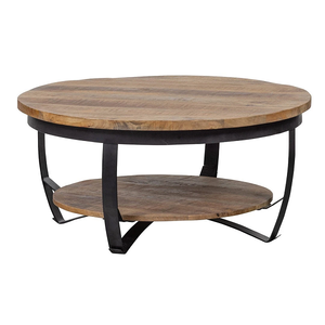 Mesa de Centro de Madera de Mango de 90 cm y 65 cm, Juego de Mesa Redonda de Madera Maciza, Muebles Modernos para Sala de Estar, Duraderos y Naturales - Product Image 5
