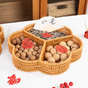 ตะกร้าหวายสามช่องทรงดอกพลัมสีน้ำตาล ตะกร้าใส่ผักผลไม้รักษ์โลกสำหรับห้องนั่งเล่นและโต๊ะกาแฟ - Product Image 5