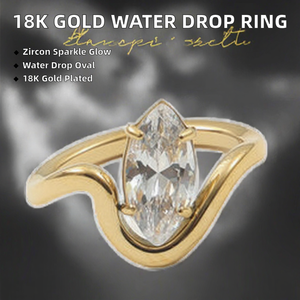 Anillo de Eternidad de Alta Gama para Mujer, Chapado en Oro de 18K, con Zirconia Ovalada en Forma de Gota de Agua, Acero Inoxidable, Diseño Simple y Moderno, para Regalo o Fiesta - Product Image 2