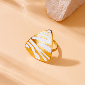 Geometric Triangle Ring Gold White Enamel Adjustable Unisex Fashion Jewelry Party Statement Piece - Product Image 2