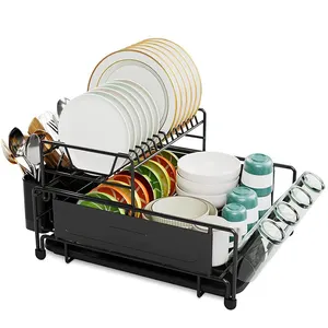 Good Quality Storage Rack Household Steel 2 Double Layer Drainer Set Black Dish Drying Rack Stainless Steel