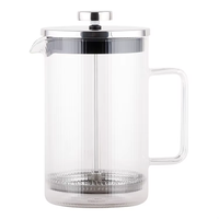 Cafetière manuelle portable en acier inoxydable avec filtre à pression, surface polie argentée, cafetière en verre, presse française