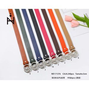 Cintura in Pelle PU con Doppio O-ring, Larghezza 3cm, Lunghezza 110cm, Cintura alla Moda per Donne e Uomini - Product Image 3