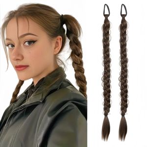 Extension per <span class=keywords><strong>capelli</strong></span> a coda di cavallo sintetica intrecciata lunga 24 pollici per donna, nera o marrone, con cordino, in fibra resistente alle alte temperature - Product Image 5