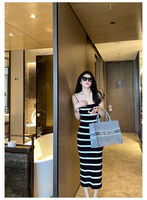 Robe d'été Slim Fit Sexy Casual Female Sleeveless Knit High Quality Halter Dress Striped Spaghetti Strap Midi Length Women's Dress