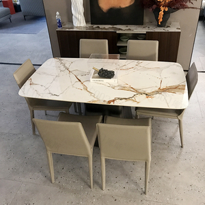 Đồ Nội Thất Ý Sang Trọng Bằng Thép Không Gỉ Marble Top Bàn Ăn Bộ 6 Chỗ Ngồi <span class=keywords><strong>King</strong></span> Size Dài Hình Chữ Nhật Bàn Ăn - Product Image 2