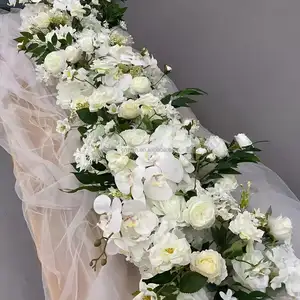 DKB Luxury High Quality Wedding silk rose flower runner head table floral wedding table runner