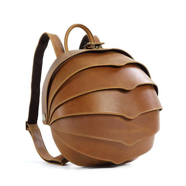 Large Capacity Genuine Leather Women's & Men's Backpack Crazy Horse Beetle-Shaped Bag with Polyester Lining Special Design