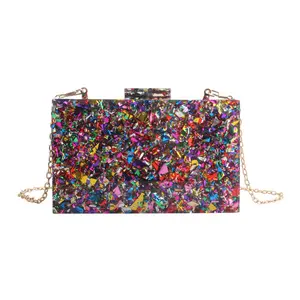 Multicolor Perspex Geometric Patterns Box Clutch Banquet Evening Crossbody Handbag, Acrylic Purses and Handbags for Women