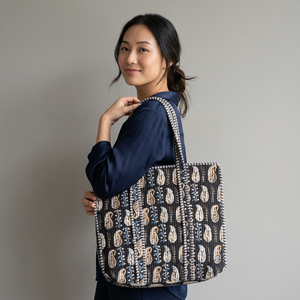 Sac fourre-tout bohème en coton à rayures et motifs floraux, poignée souple, fermeture éclair et fermoir, sac à dos unisexe antivol, capacité 20-35L - Product Image 1