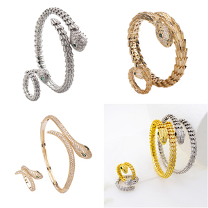 여성 뱀 디자인 뱅글 팔찌 반지 세트 주얼리 - Product Image 6