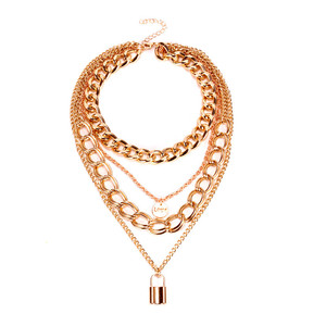 สร้อยคอแฟชั่นแบบหลายชั้น โลหะผสมสังกะสีสีเงิน จี้รูปทรงเรขาคณิต ดีไซน์หลายสาย ผลิตจากเมืองอี้หวู่ - Product Image 5