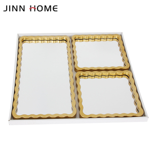 Juego de 3 bandejas espejadas de lujo con <span class=keywords><strong>borde</strong></span> festoneado dorado - Product Image 4