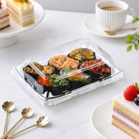 Contenants à sushi rectangulaires en plastique PET recyclables, multicolores, avec couvercle transparent pour emporter