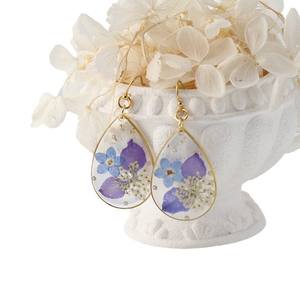 Anting-anting Juntai tetesan air bunga Resin berlapis emas mode baja tahan karat anting-anting kait bunga kering bentuk tetesan air mata - Product Image 5