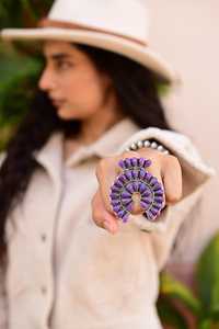 Bague Naja ajustable en argent sterling avec dahlia violet fait main et turquoise, bijoux en pierres précieuses naturelles pour femmes, vente en gros - Product Image 6