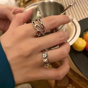 Anelli di dadi di senso del Design personalizzato creativo anello di aperture vuote geometriche femminili anello d'argento in stile Punk