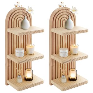 Wooden <b>wall</b>-<b>mounted</b> candle holder <b>shelf</b>, <b>wall</b>-<b>mounted</b> storage rack, arched bohemian living room decorative <b>shelf</b> - Product Image 2