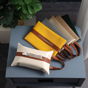 Cajas de papel de tejido Facial para colgar en el hogar, bolsa dispensadora de servilletas de cuero PU para mesa, soporte de tejido moderno para coche - Product Image 5