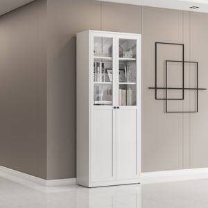 Libreria Moderna Minimalista a Doppia Porta in Vetro, Altezza Regolabile, Montata a Parete, Multistrato, Grande Capacità, in Ferro Battuto per Soggiorno - Product Image 4