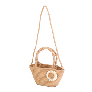 Handmade Woven Tote Bag Oval Shape With Floral Stitching Solid Color For Everyday Use Summer 2023 - Product Image 1