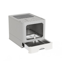 Toilette pour animaux entièrement fermée, facile à nettoyer, bac à litière pour chat en PP, design tiroir en acier inoxydable, taille extra-large, anti-éclaboussures