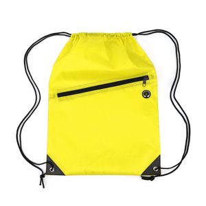 Custom Logo Front Zipper Pocket Drawstring Bag Cinch <b>Backpack</b> Sports Sack for Trade Show Giveaways - Product Image 6