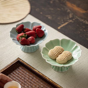 <b>Ceramic</b> High-Footed Flower <b>Plate</b> For Tea And Snacks Chinese Style Dessert Fruit Platter Zen Inspired Home Tableware - Product Image 2