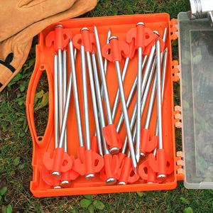 Piquets de tente en acier pour extérieur, 21 cm, ensemble de piquets de sol pour camping, plage, fixation de bâche coupe-vent, avec boîte de rangement orange - Product Image 3